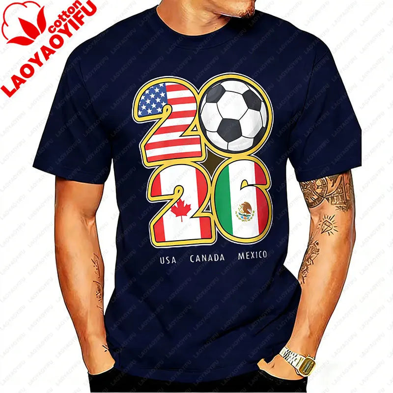 T-shirt Football Nord-Américain 2026 | Drapeaux USA Canada Mexique | 9 Coloris | XS–XXXL