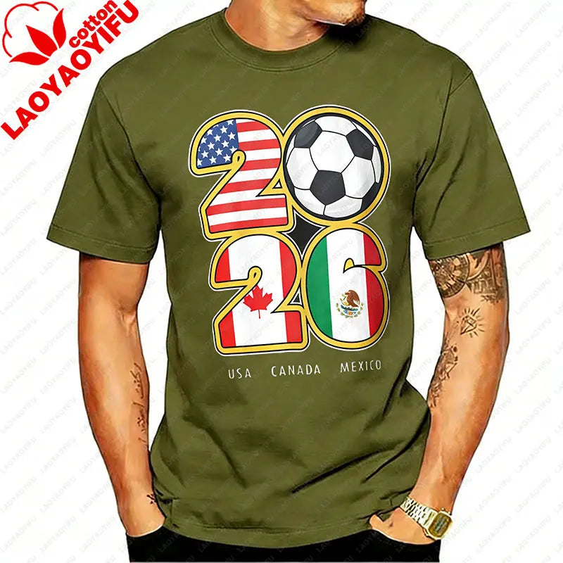 T-shirt Football Nord-Américain 2026 | Drapeaux USA Canada Mexique | 9 Coloris | XS–XXXL