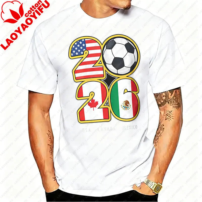 T-shirt Football Nord-Américain 2026 | Drapeaux USA Canada Mexique | 9 Coloris | XS–XXXL