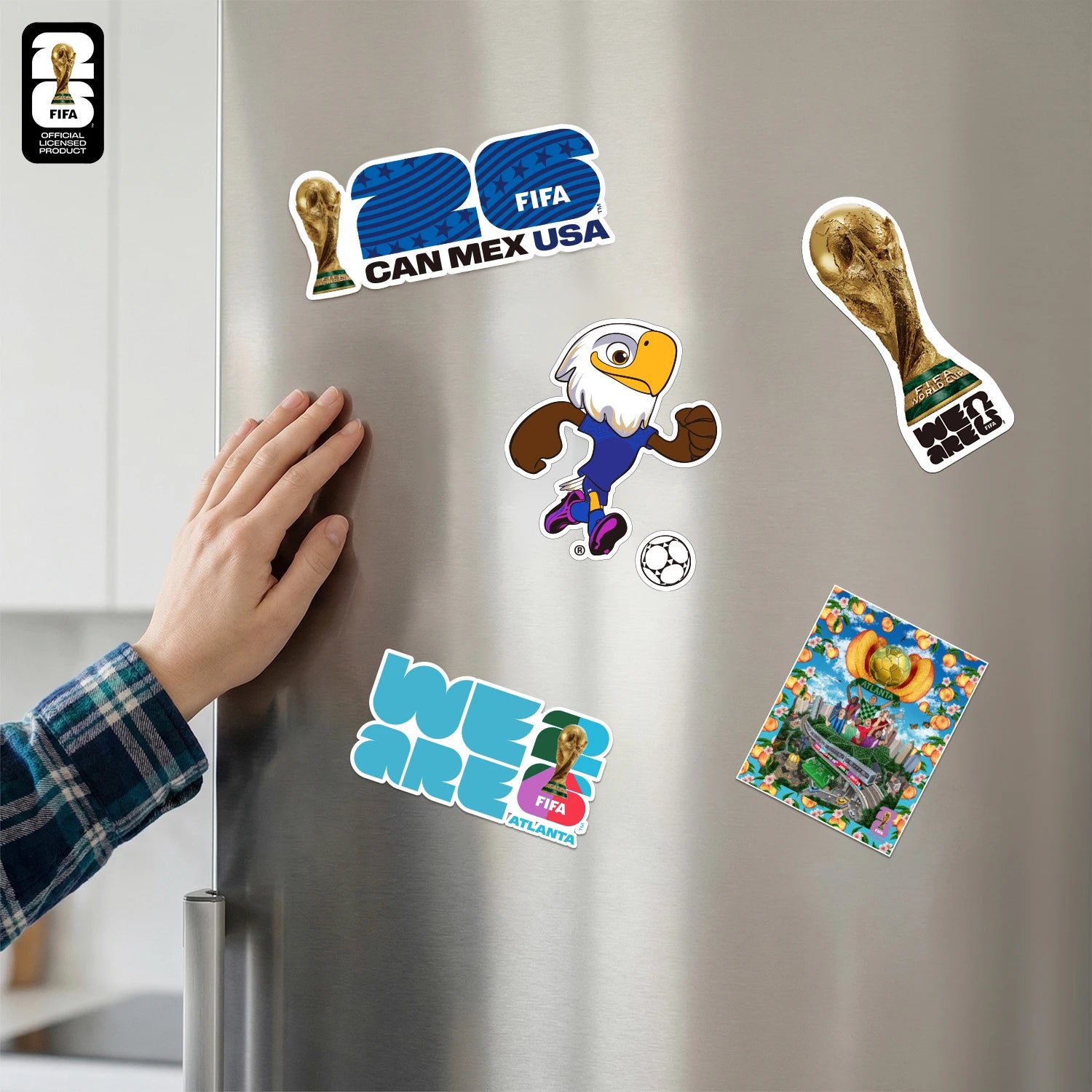 Aimant Frigo Officiel FIFA 🏆 - Coupe du Monde 2026 | Trophée, Villes Hôtes & Mascotte | 12 Designs