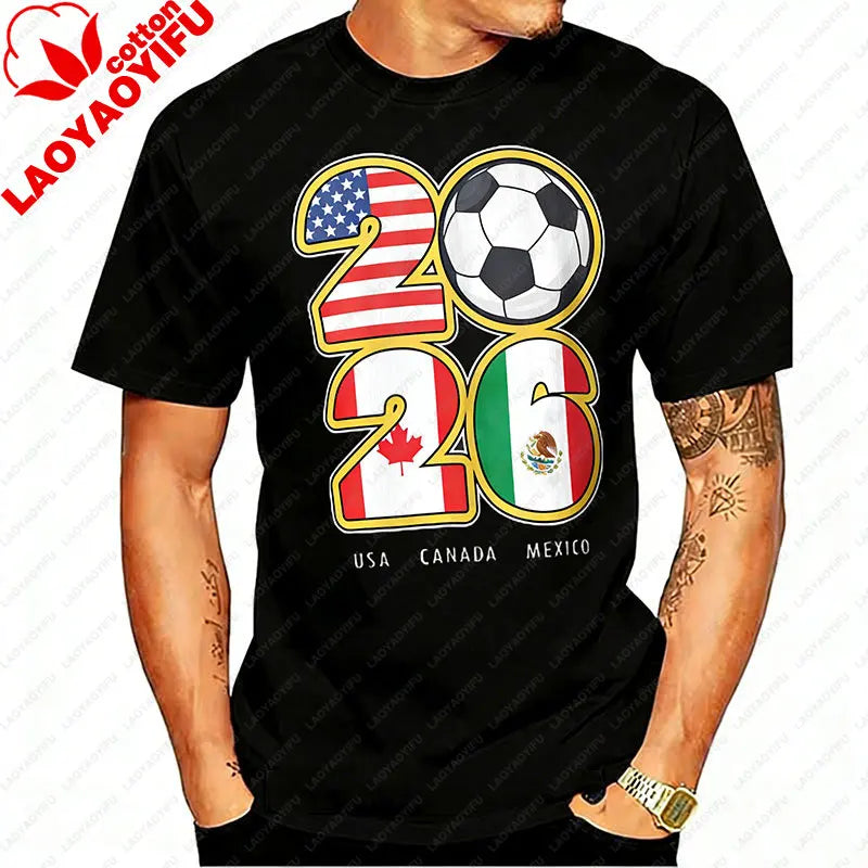 T-shirt Football Nord-Américain 2026 | Drapeaux USA Canada Mexique | 9 Coloris | XS–XXXL