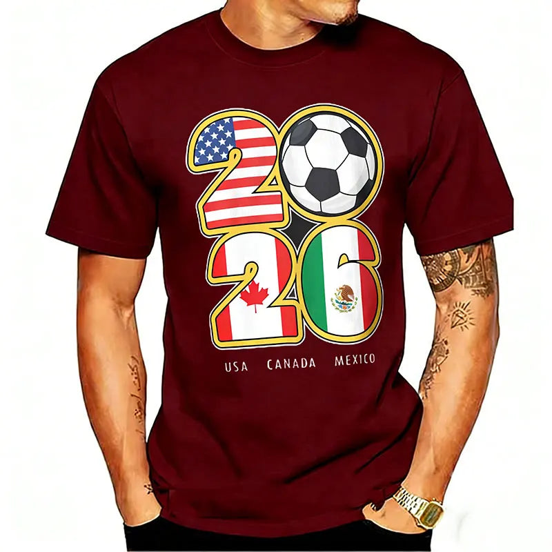T-shirt Football Nord-Américain 2026 | Drapeaux USA Canada Mexique | 9 Coloris | XS–XXXL