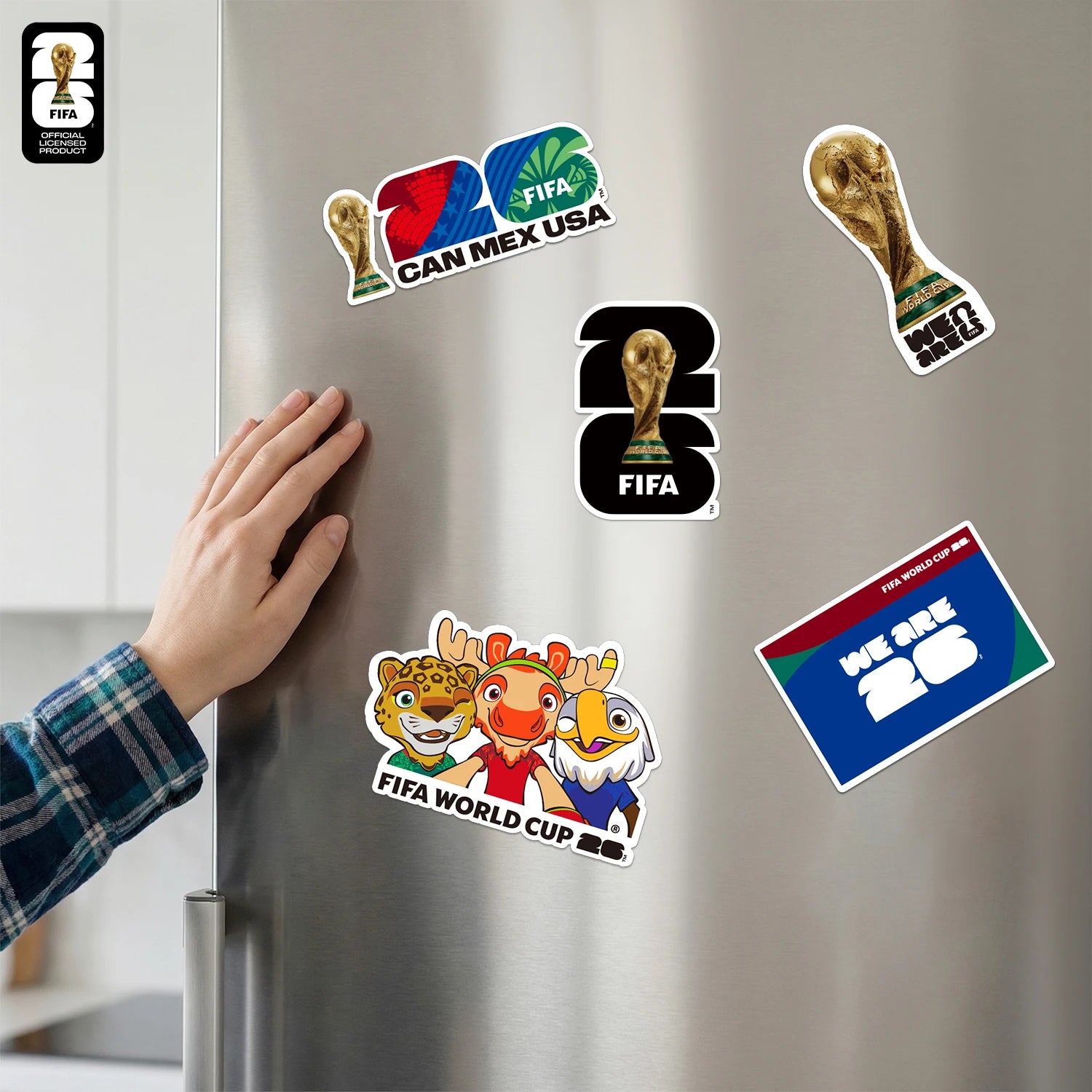 Aimant Frigo Officiel FIFA 🏆 - Coupe du Monde 2026 | Trophée, Villes Hôtes & Mascotte | 12 Designs