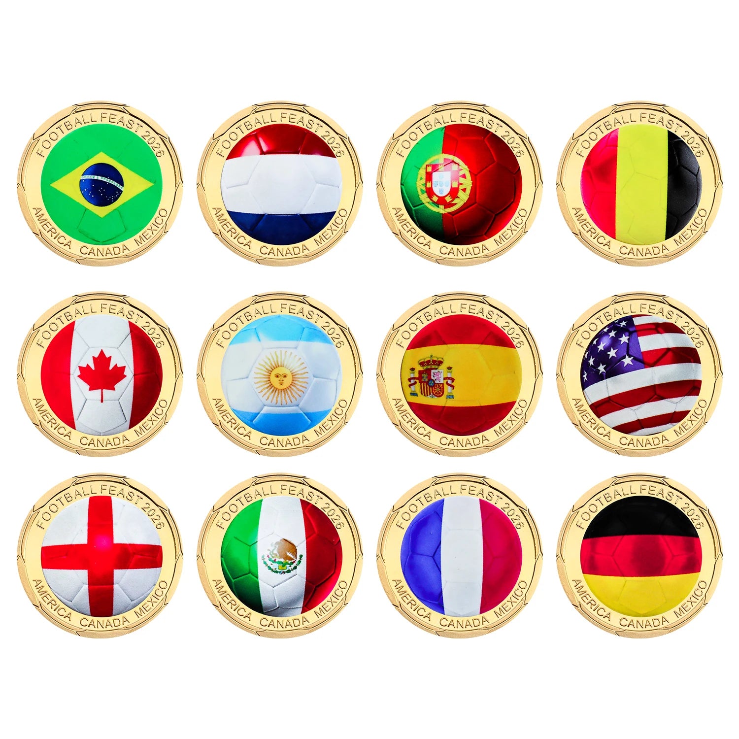 Pièce Commémorative FIFA Coupe du Monde 2026 – 12 Équipes | Métal Plaqué | Cadeau Fan Football