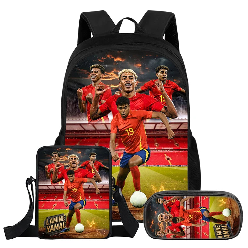 Pack 3 Sacs à Dos Lamin Yamal — Sac à Dos + Bandoulière + Trousse | 11 Coloris | Enfants