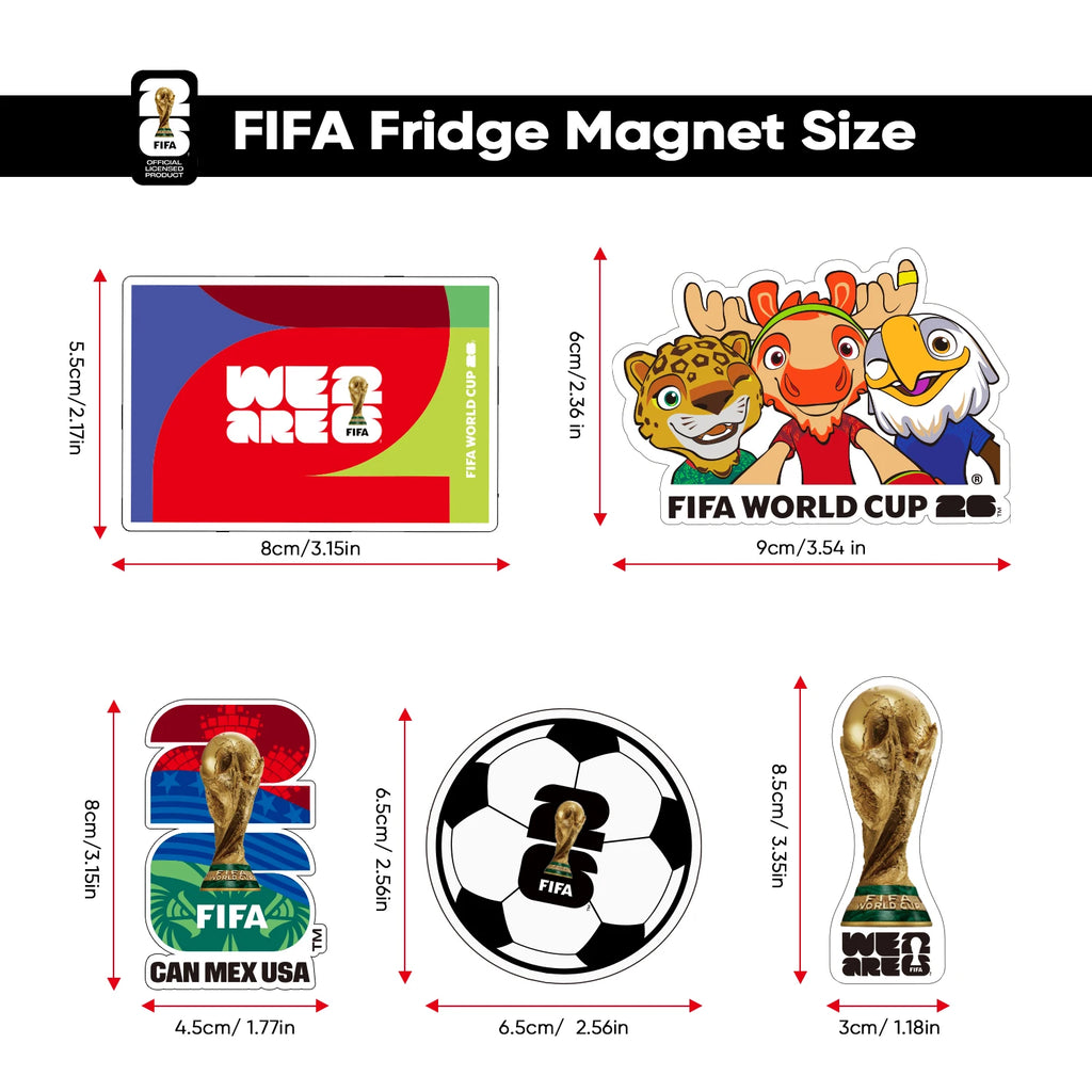 Aimant Frigo Officiel FIFA 🏆 - Coupe du Monde 2026 | Trophée, Villes Hôtes & Mascotte | 12 Designs