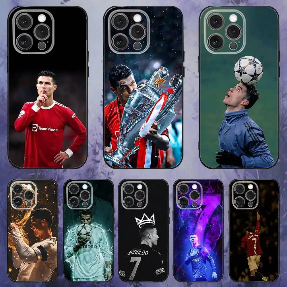 CR7 Black Shield 🔥📱⚫ | Coque iPhone Fan CR7 TPU Noir – iPhone 11→17 | 4 Designs