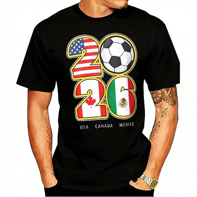 T-shirt Football Nord-Américain 2026 | Drapeaux USA Canada Mexique | 9 Coloris | XS–XXXL
