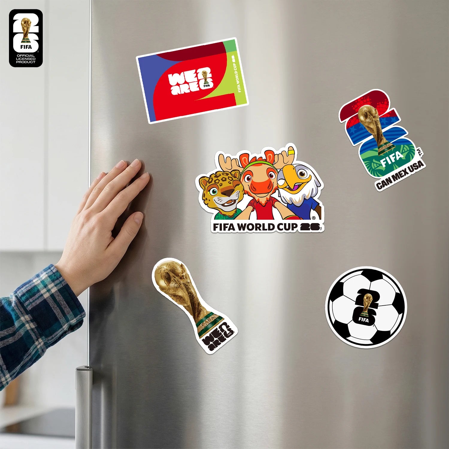 Aimant Frigo Officiel FIFA 🏆 - Coupe du Monde 2026 | Trophée, Villes Hôtes & Mascotte | 12 Designs