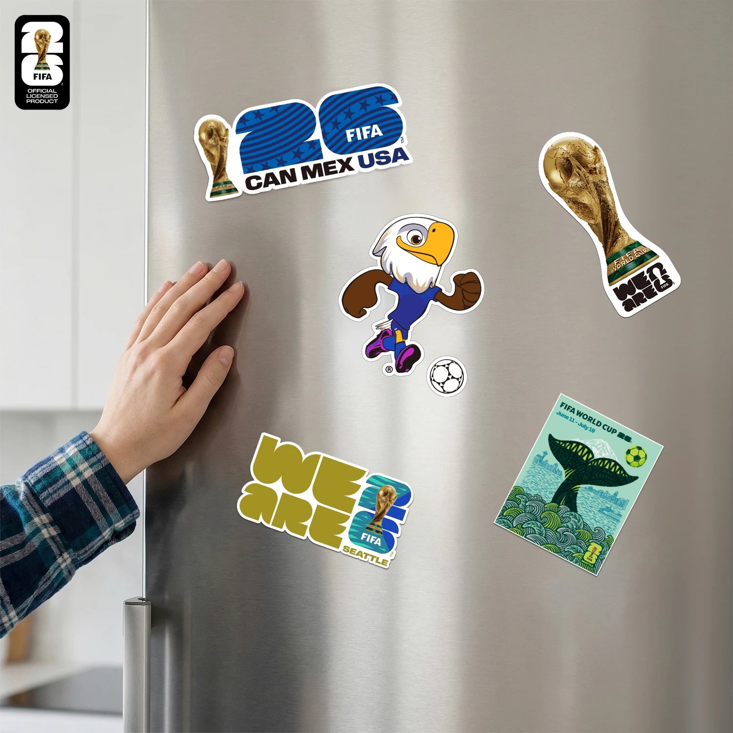 Aimant Frigo Officiel FIFA 🏆 - Coupe du Monde 2026 | Trophée, Villes Hôtes & Mascotte | 12 Designs