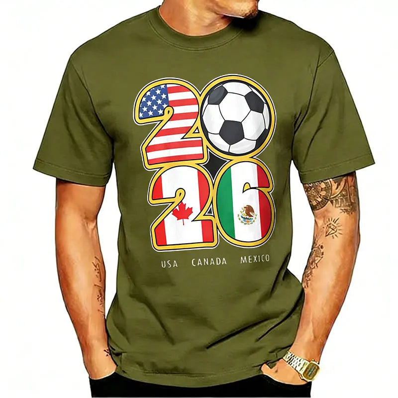 T-shirt Football Nord-Américain 2026 | Drapeaux USA Canada Mexique | 9 Coloris | XS–XXXL