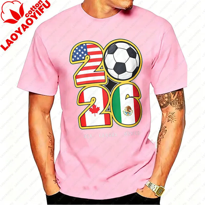 T-shirt Football Nord-Américain 2026 | Drapeaux USA Canada Mexique | 9 Coloris | XS–XXXL