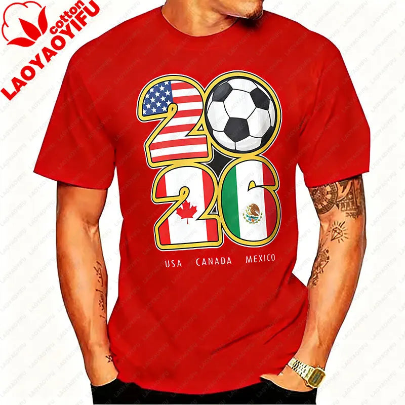 T-shirt Football Nord-Américain 2026 | Drapeaux USA Canada Mexique | 9 Coloris | XS–XXXL