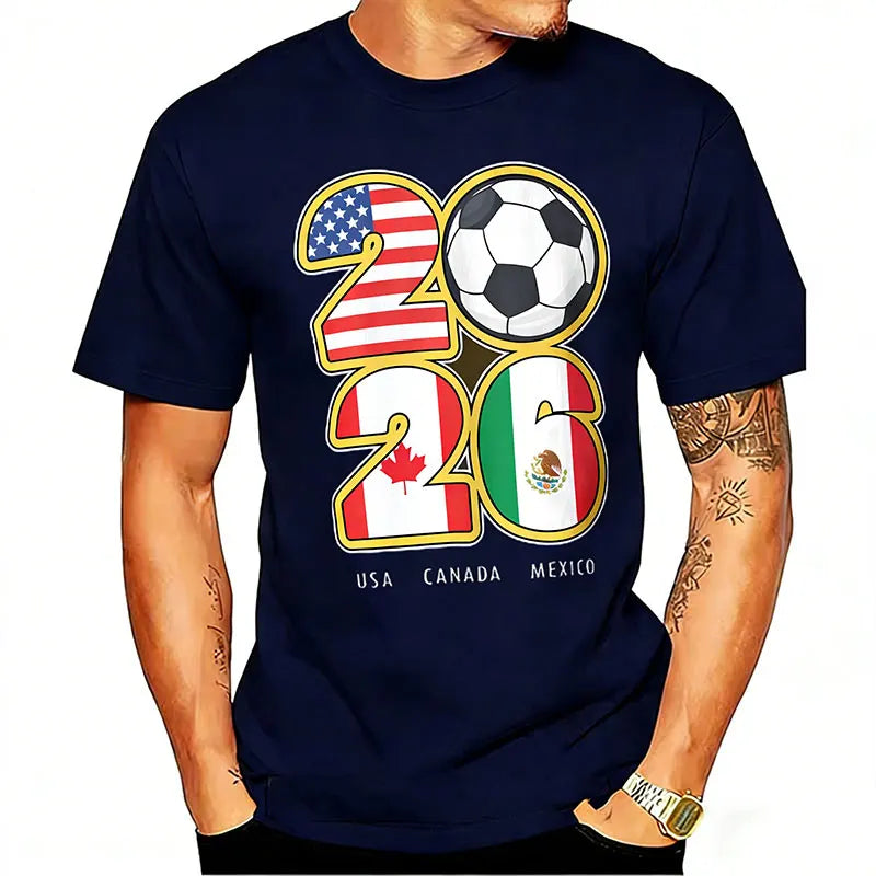 T-shirt Football Nord-Américain 2026 | Drapeaux USA Canada Mexique | 9 Coloris | XS–XXXL