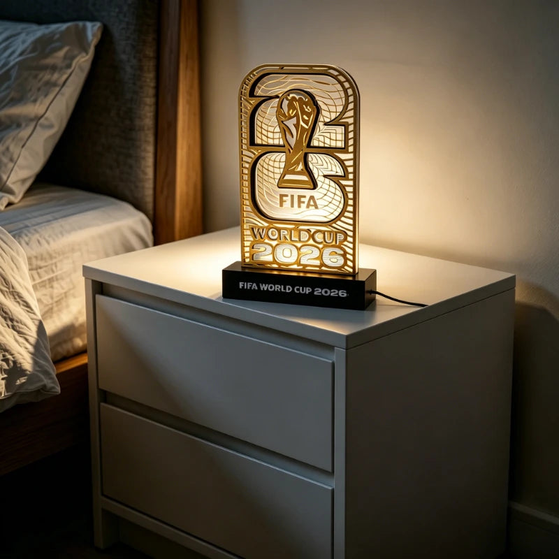Lampe LED Trophée FIFA 2026 🏆💡 | Veilleuse Bois & Acrylique USB | Cadeau Fan Football | Déco Maison