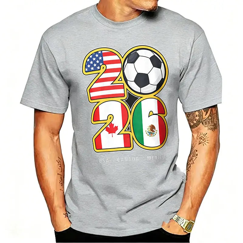 T-shirt Football Nord-Américain 2026 | Drapeaux USA Canada Mexique | 9 Coloris | XS–XXXL