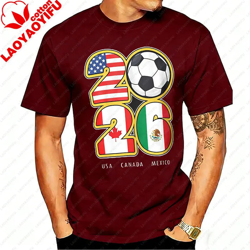 T-shirt Football Nord-Américain 2026 | Drapeaux USA Canada Mexique | 9 Coloris | XS–XXXL