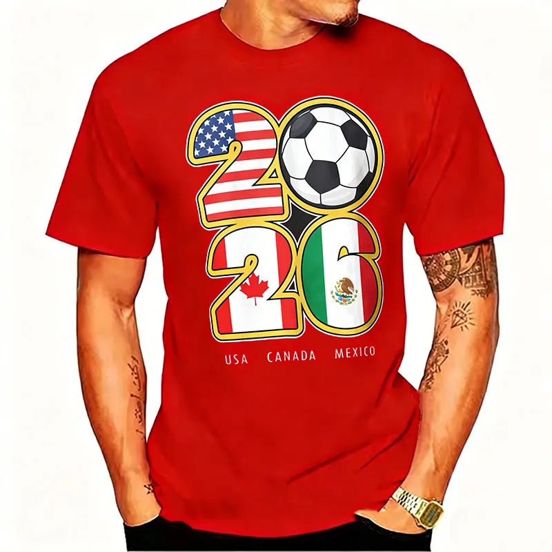 T-shirt Football Nord-Américain 2026 | Drapeaux USA Canada Mexique | 9 Coloris | XS–XXXL
