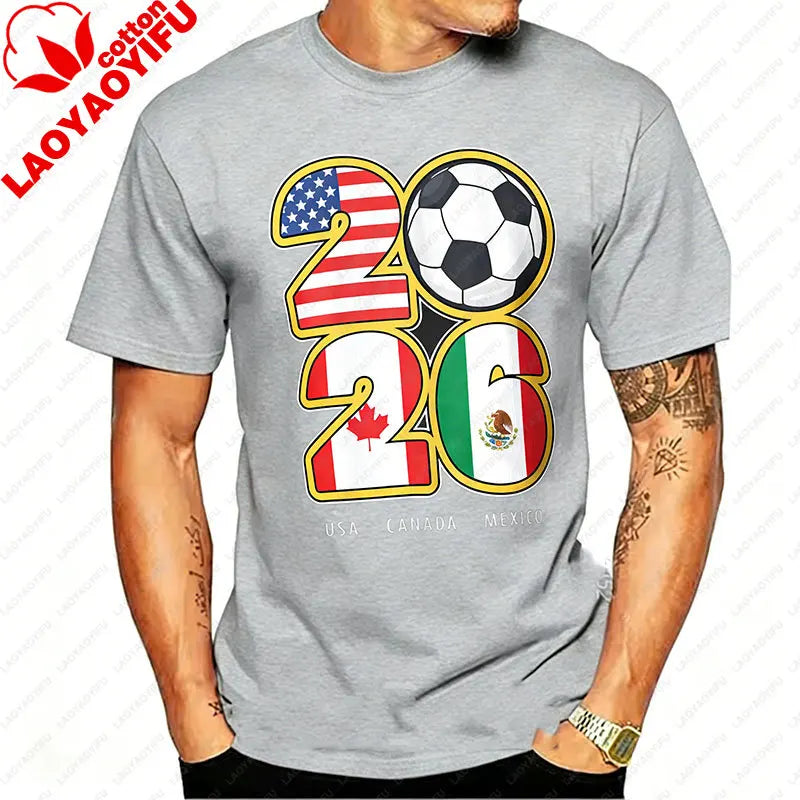 T-shirt Football Nord-Américain 2026 | Drapeaux USA Canada Mexique | 9 Coloris | XS–XXXL